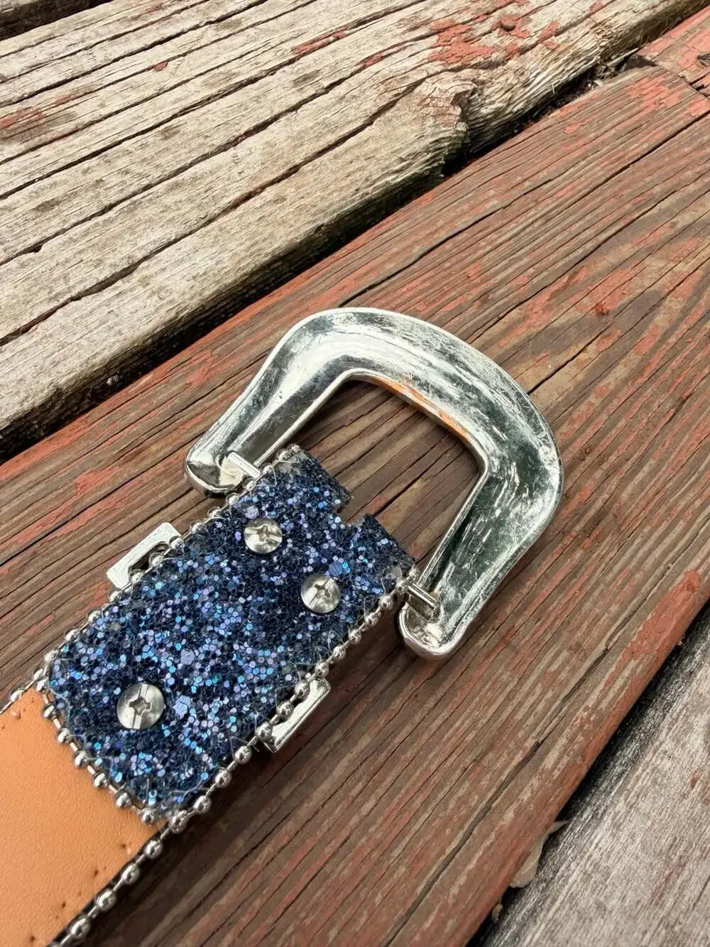 BB Simon Blue Glitter Rhinestone Western Belt